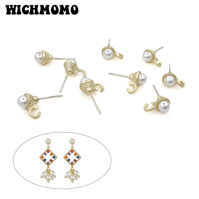 

2021 New 11*6mm 10pieces High Quality Zinc Alloy Inlay Acrylic Pearl Earring Base Connectors for DIY Earring Jewelry Accessories