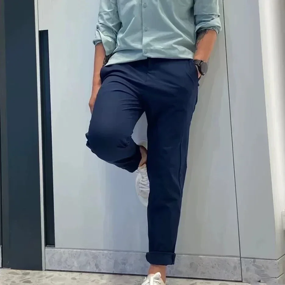 Men Thin Quick-drying Classic Four-sided Springing Casual Sweatpants With Hidden Zipper Pockets Solid Color For Men Pants