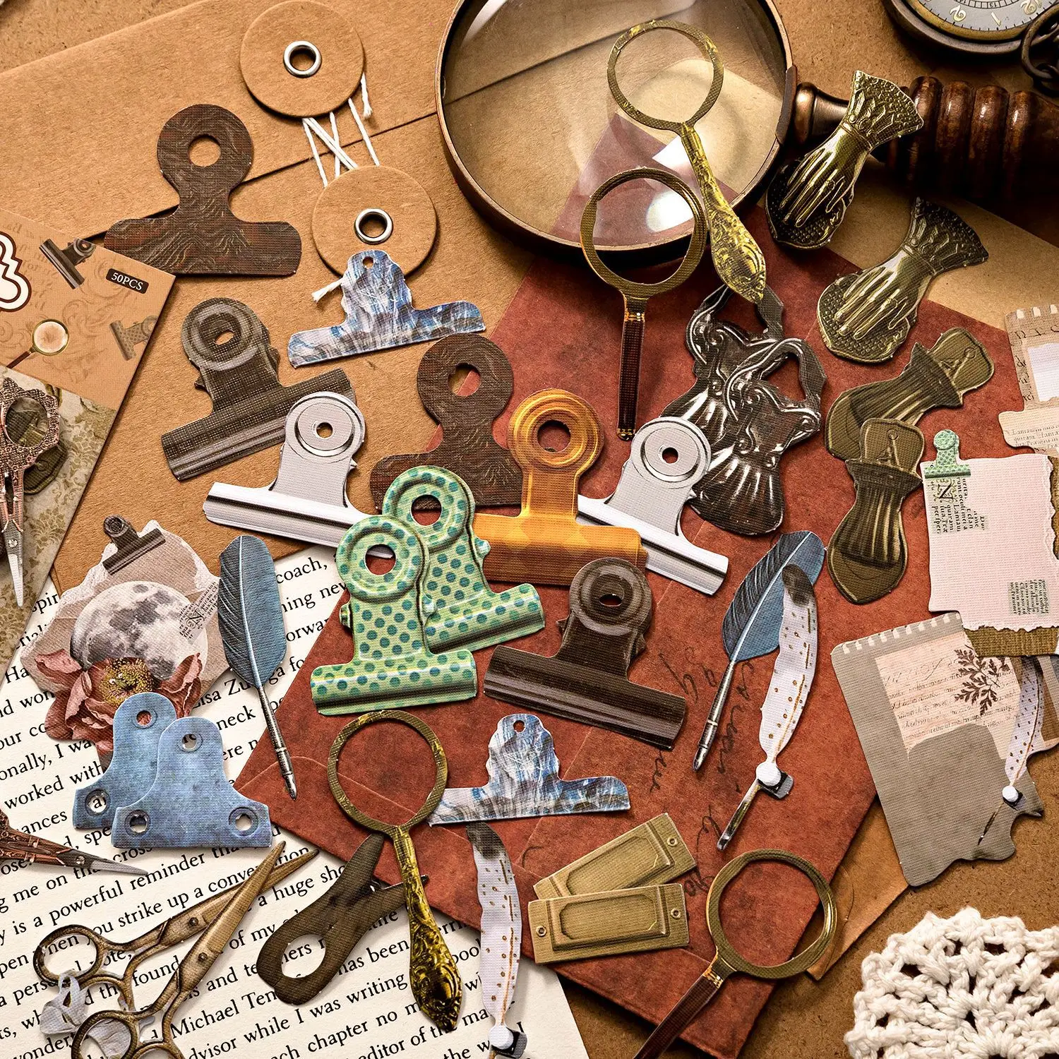 

50 листов, серия времени ручной работы, винтажные полые жесткие наклейки для карт, креативный «сделай сам» журнал, коллаж, декоративные материалы, канцелярские принадлежности