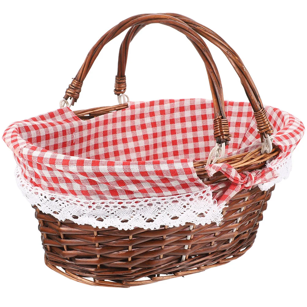 

Picnic Basket Handle Fruits Vegetable Storage Baskets Party Bread Woven Food Candy