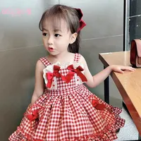 Robe Lolita pour filles, style été, robe de princesse élégante à carreaux pour enfants, robe d'été dos nu à bretelles pour bébé fille 1