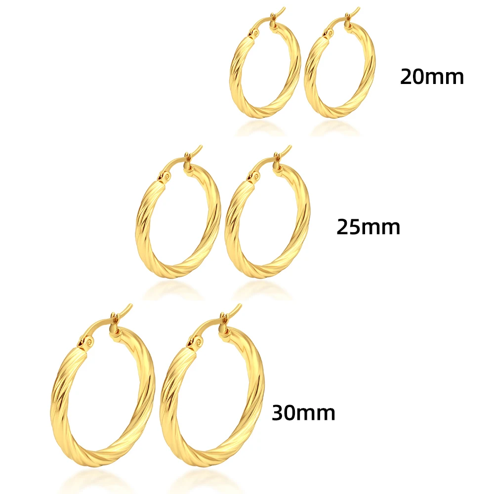 3pair Vintage Twisted Hoop Earrings for Women Gold Plated Stainless Steel Twist Ear Buckle Stackable Circle Hoops Party Jewelry 6