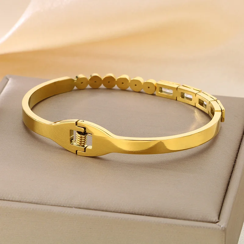 Stainless Steel Cuff Bracelets For Women Multiple Color Ellipses Square Crystal Glass Dubai Women Wedding Bangle Jewelry 6