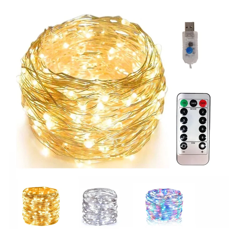 

LED 8 Mode Holiday Party Fairy Lamp Remote Control Copper Wire String Light Garden Decor Lamp Christmas Decoration Wedding Decor
