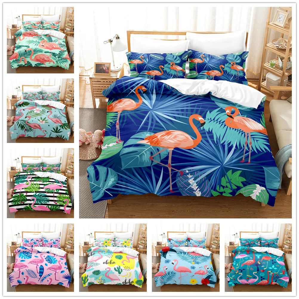 

Комплект постельного белья с принтом фламинго, пододеяльник с тропическими растениями, декоративный пододеяльник и наволочки для спальни, комплект для девушек и женщин
