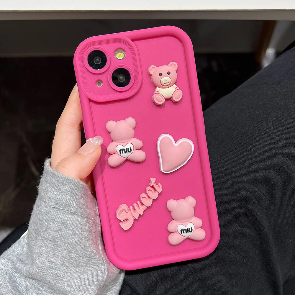 Luxury Cute Bear Phone Case For iPhone 16 Pro Max Funda iPhone
