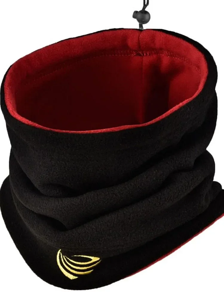 Fleece neck gaiter worn for motorcycle riding