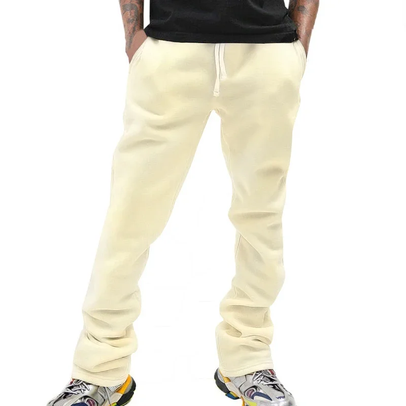 Streetwear Mens Straight Pants Casual Pleated Design Slim Fit Flare Trousers for Men Spring Summer Vintage Drawstring Pants Male