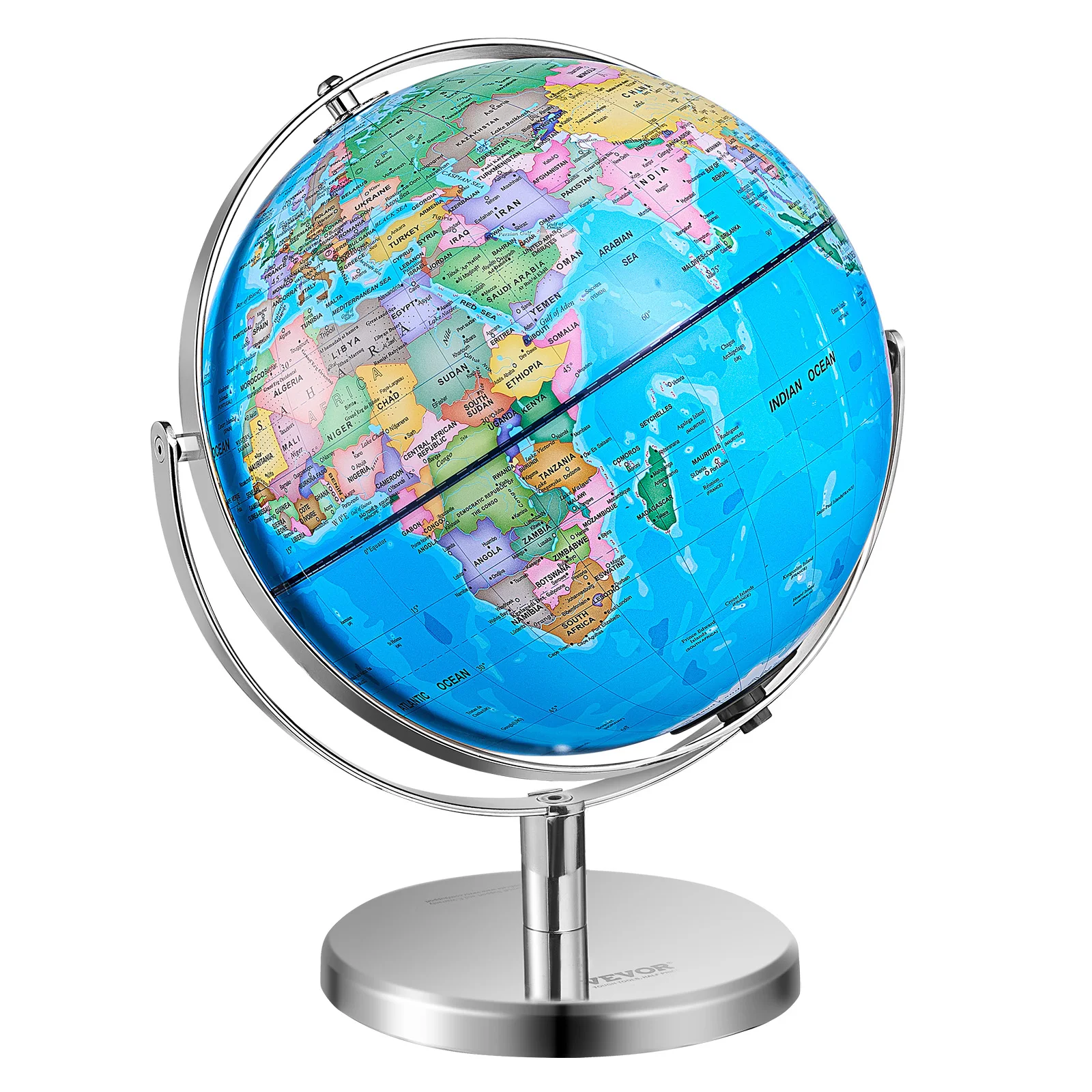 VEVOR Rotating World Globe with Stand 13 in/330.2 mm Precise Time Zone ABS Material 720&deg; Spinning for Kids Geography Education