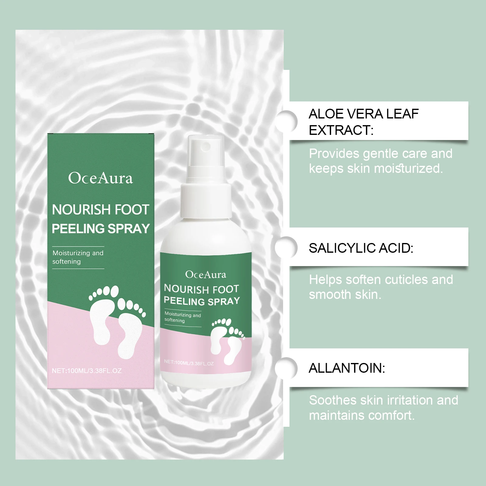 OCEAURA Foot Exfoliating Spray Deep Clean Relieve Dryness Moisturize Epidermis Massage Skin Improve Roughness Feet Nourish Spray