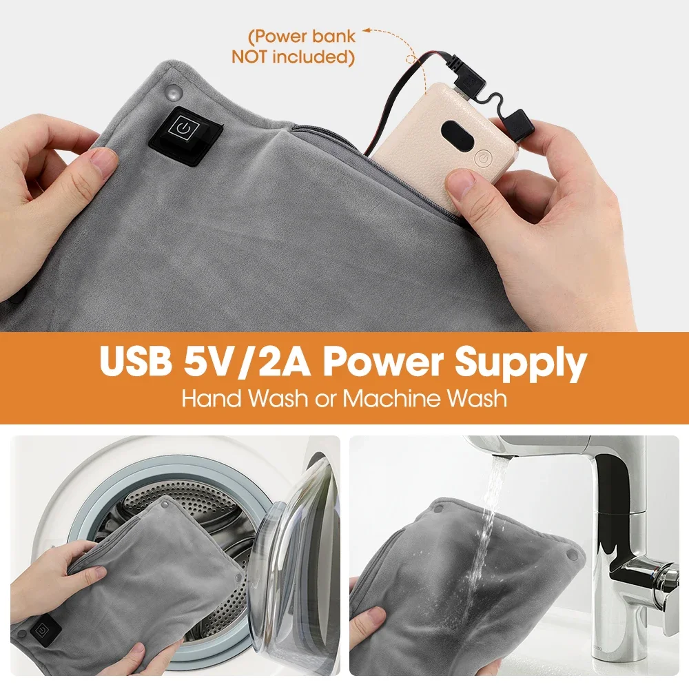 USB 5V/2A Hand Warmer Graphene 3 Gears Warming Hand Pillow Electric Heating Belly Winter Washable Soft Thermal Heated Bag