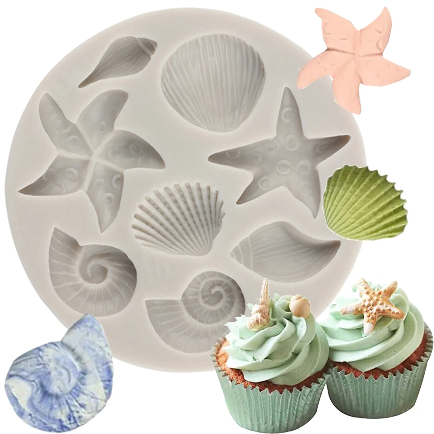 

Starfish Shell Conch Silicone Mold DIY Party Fondant Cupcake Topper Molds Cake Decorating Tools Chocolate Gumpaste Candy Moulds