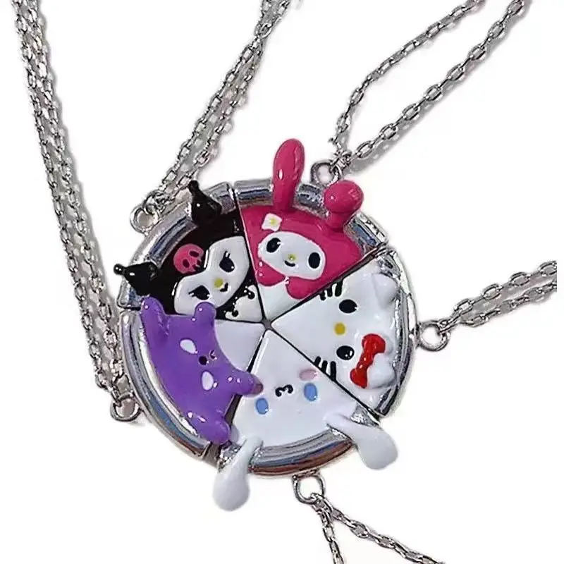 

Anime Sanrio Cartoon Hello Kitty Kuromi My Melody Cinnamoroll Necklace Kawaii Cute Magnetic Pizza Lovers Bestie Necklace Pendant