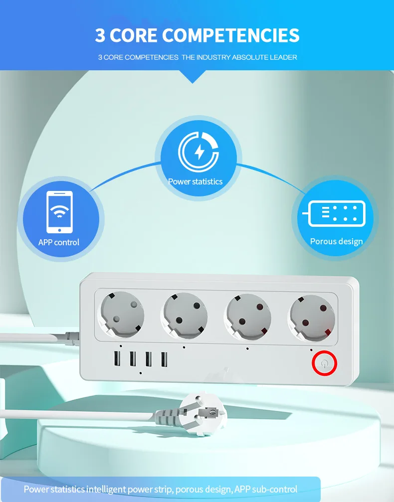 TUYA Smart Power Strip WiFi Socket EU 16A With Power Monitor Timing Function USB