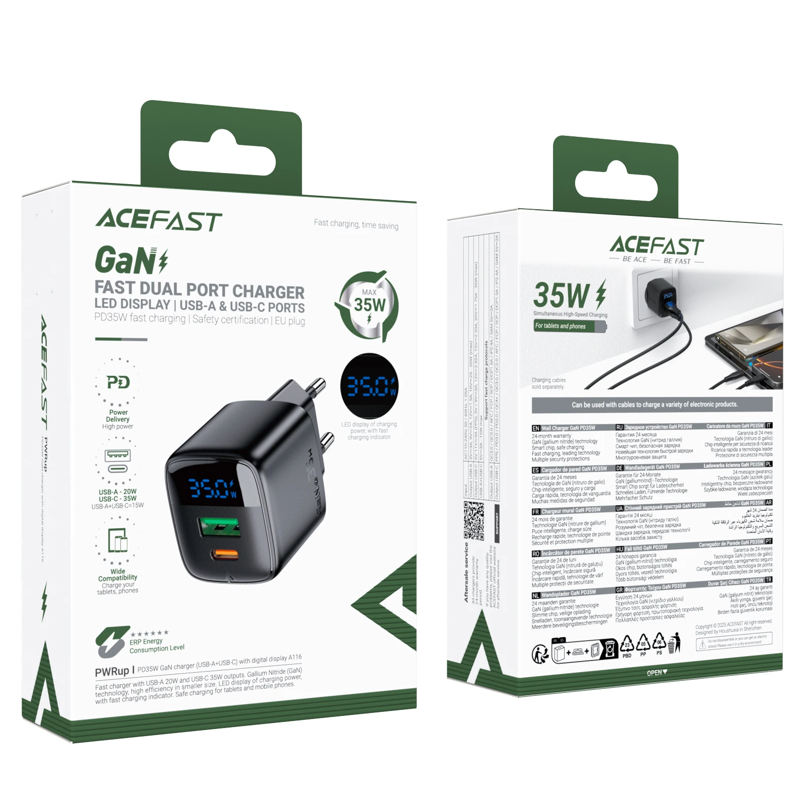 ACEFAST GaN 35W Fast Charging USB-C Wall Adapter with LED Display