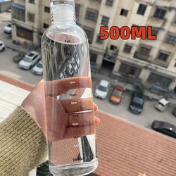 High Borosilicate Glass Leak - Proof Sports Water Bottle with Time Marker - With scale (500ml)