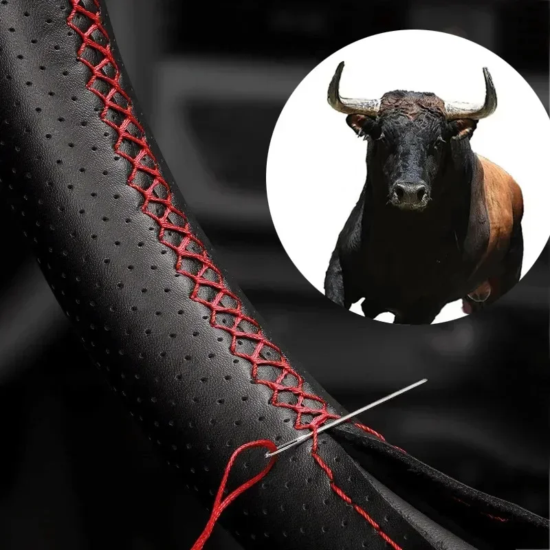 Artificial Leather Steering Wheel Cover Anti-Slip Braiding Cover 37cm-38cm Protector