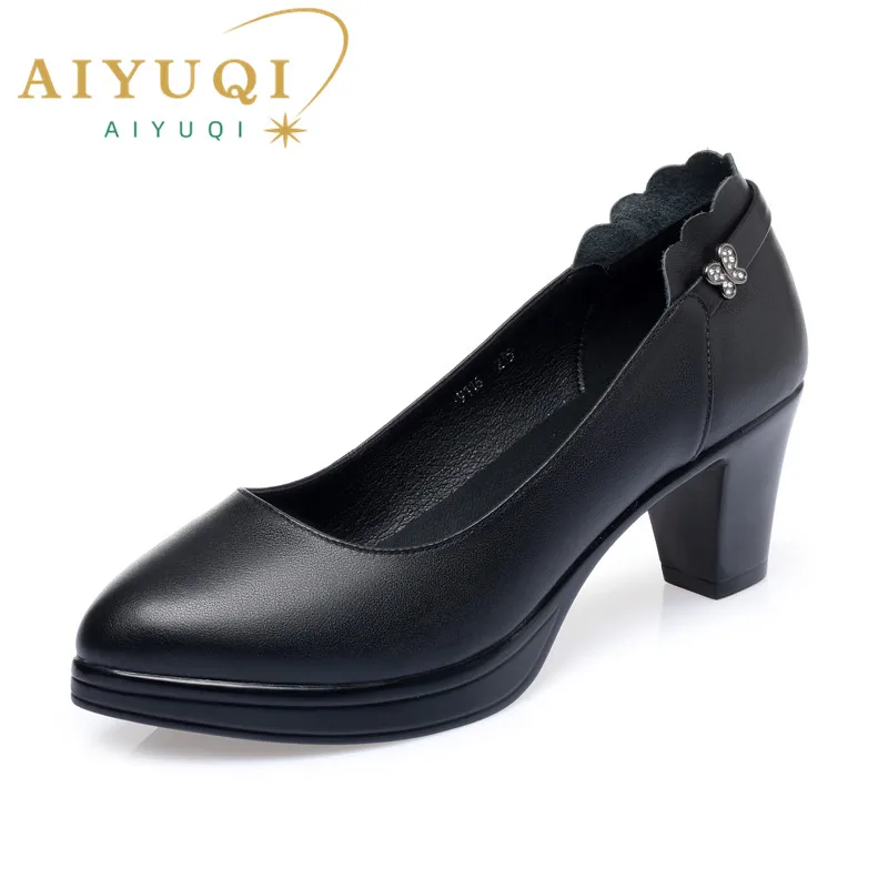 classic black heels AIYUQI Women Shoes High-heel New Genuine Leather Women Formal Shoes Large Size 41 42 43 Platform Women's Office Shoes high heels classic shoes Classic Heels