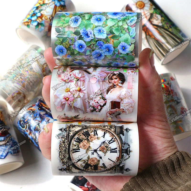 Vintage Washi Tape Fashion Girls Flower PET Tape Stickers Scrapbooking Masking for Journal Aesthetic Stationery 2M