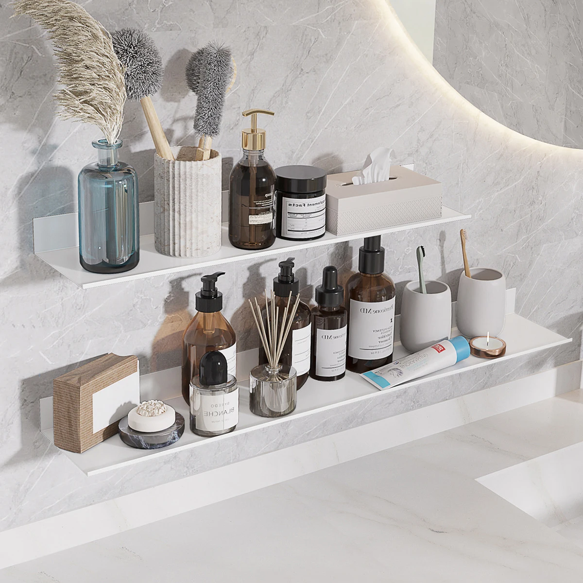 Floating Shelves Aluminum Alloy Living Room Floating Shelves No Drilling Bedroom Decoration Wall Shelves Bathroom Storage Rack