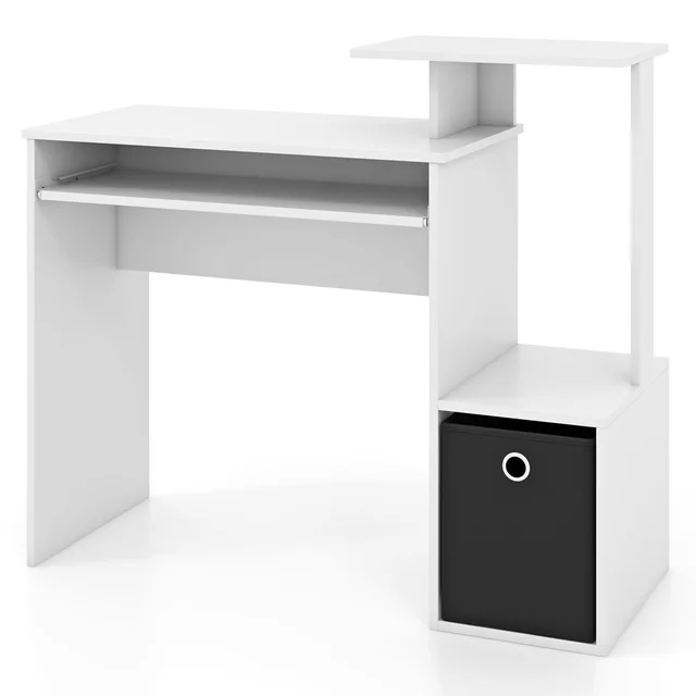 GOFLAME Space-saving Computer Desk with Open Shelf and Fabric Storage Drawer