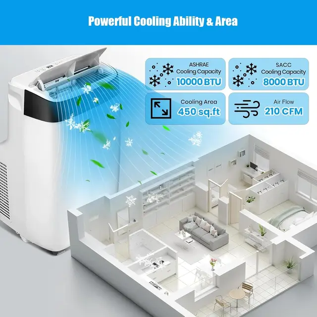 10000 BTU Air Conditioner with Remote Control, Portable AC for Room, Office with Drying, Fan, Sleep Mode, 3 Speeds, 24H Timer 2