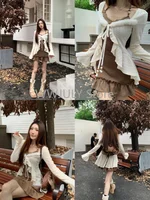 American Style Vintage 2 Piece Set Spicy Girl Sexy Sleeveless Mini Dress + Knitted Ruffle Y2k Cardigan Korean Fashion Suit Woman 6