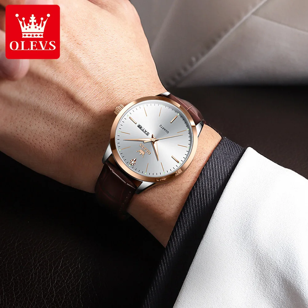 OLEVS 2935 Men Quartz Watch Dual Calendar Luminous Classic Business Watch For Men Fashion Original Waterproof Dress Wristwatch