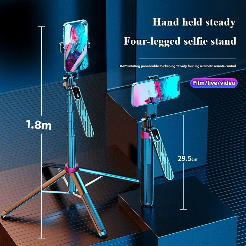 Selfie Stick 1.8M Bluetooth With 4-Leg Tripod & Stabilizer Portable Phone Holder For Live Streaming/Vlogging/Photography