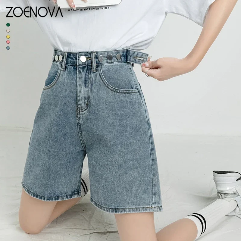 ZOENOVA 여성용 벨트 반바지 청바지, 헐렁한 Y2K 패션, 스트레이트 빈티지 스트리트웨어 데님, 2024 여름 루즈 데님 반바지