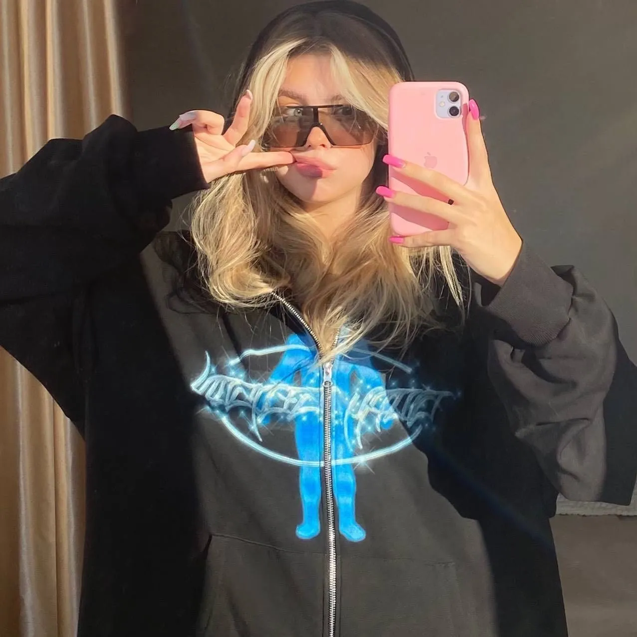 

Женская куртка с капюшоном Y2K Стразы, уличная одежда Y2K, свитшоты оверсайз на молнии со скелетом, осень 2023, худи в готическом стиле