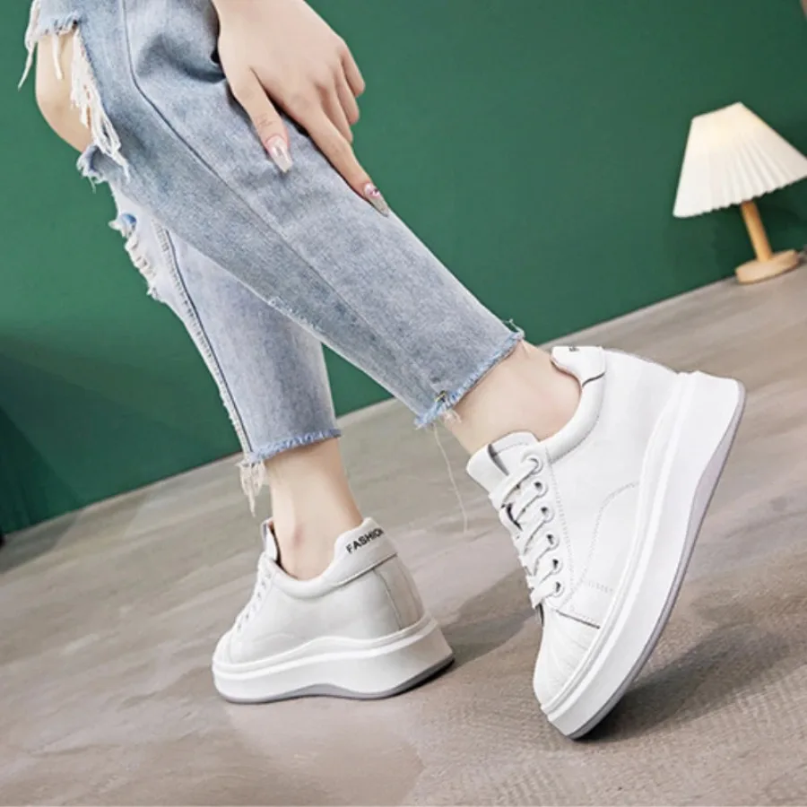 

Krasovki 8cm Platform Genuine Leather Chunky Sneaker Spring Summer Autumn Comfy Breathable High Brand Casual Hidden Heels Shoes