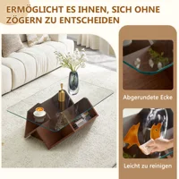 Table basse multi-rangement avec verre trempé et MDF, finition noyer, avec compartiments spacieux pour salon et bureau 4