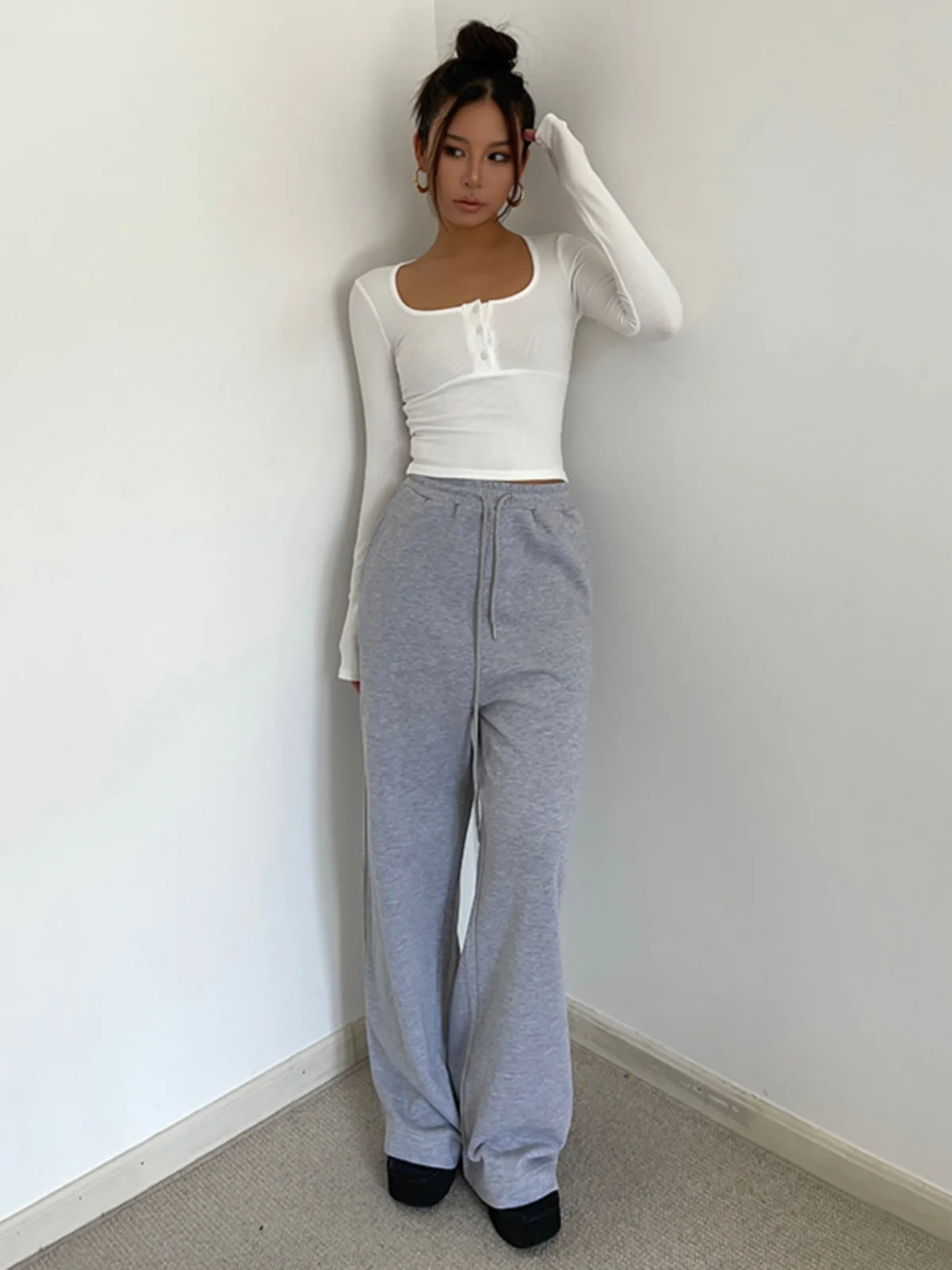 

Sports Style Elastic Waist Early Autumn Casual Drawstring