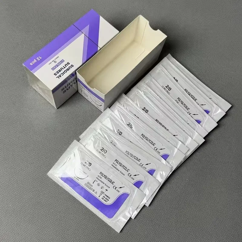 12 Pcs Absorbable Suture Thread Special For Pet 90cm PGA Sutures With Needle Polyglycolic Acid Sterile Pet Use