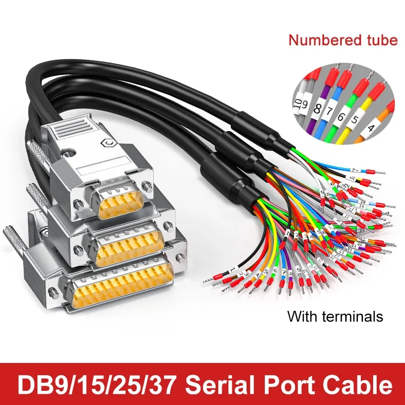 Serial Port Connector Linha com Tubo Numérico Db9 Db15 Db25 15 25 37 Pin Fio Terminal Porta Paralela Cabo de Conexão
