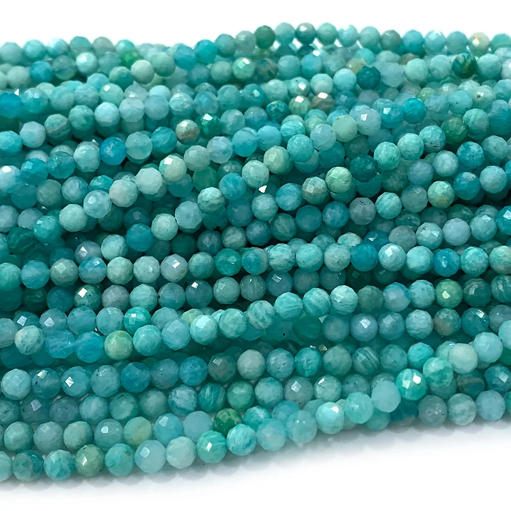 Veemake Blue Russia Amazonite Faceted Round Small Beads For Jewelry