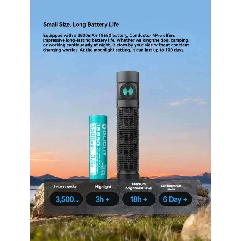 Olight 휴대용 충전식 슈퍼 브라이트 LED 손전등 바톤 4 프로 울트라 1600 루멘 18시간 사용 시간 야외 캠핑 하이킹