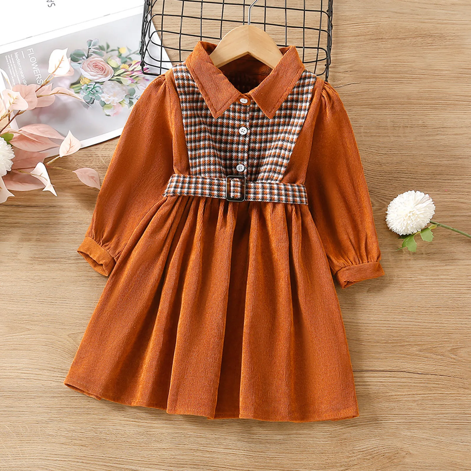 

2023 New Autumn Girls Dress Kids Princess Dress Casual Winter Costumes Children Clothing Turn Down Collar Button Dress 2-8 Years