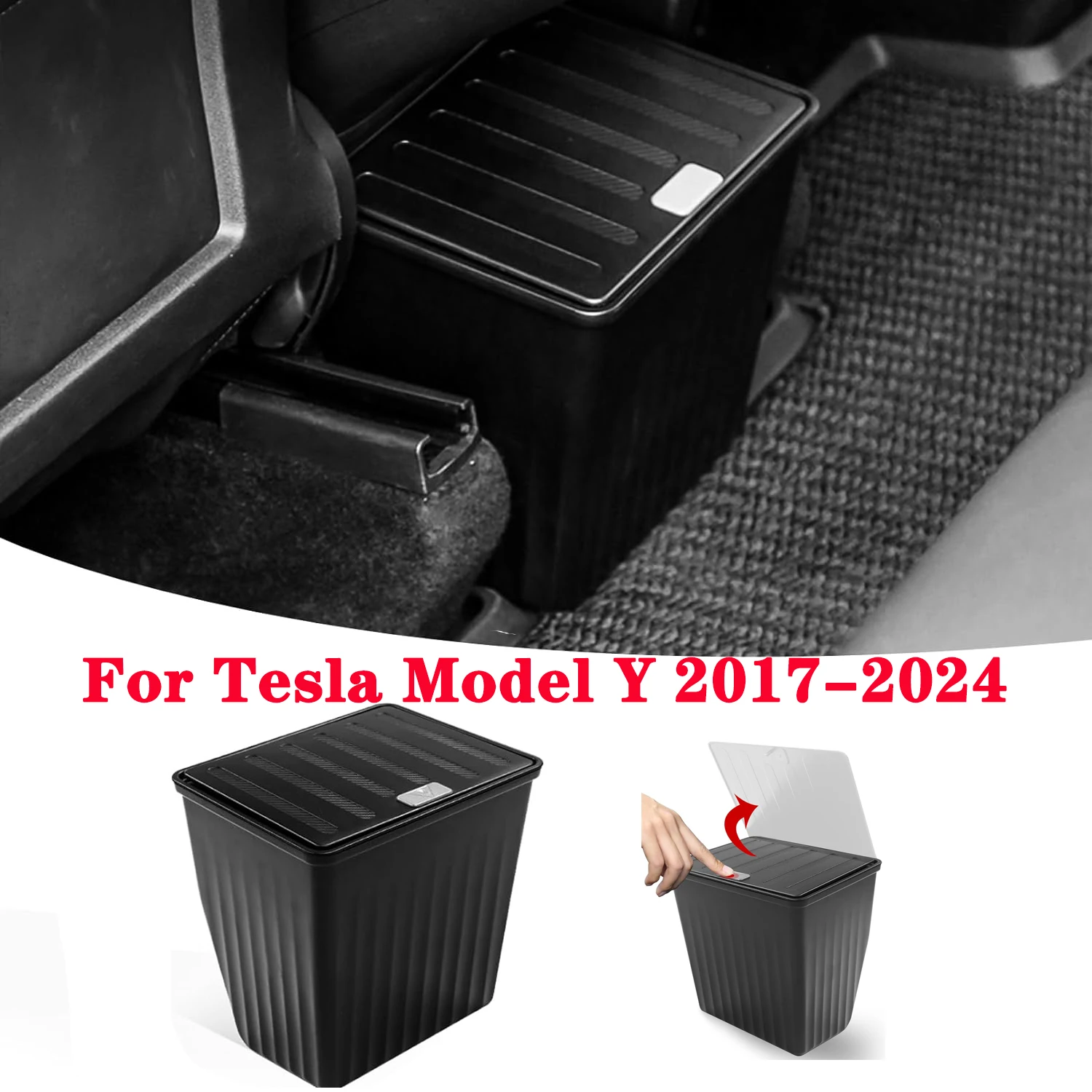 Car Trash Can Rear Center Console Trash Can Storage Box for Tesla Model Y-Backseat Storage Box Garbage Can With Push-to-Open Lid