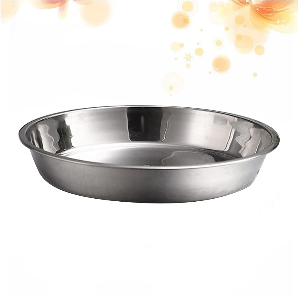 Stainless Steel Non-magnetic Flat Round Plate Portable Dish Plate Flatware Cake Baking Pan (24CM/26CM/27CM/28CM, baking pan