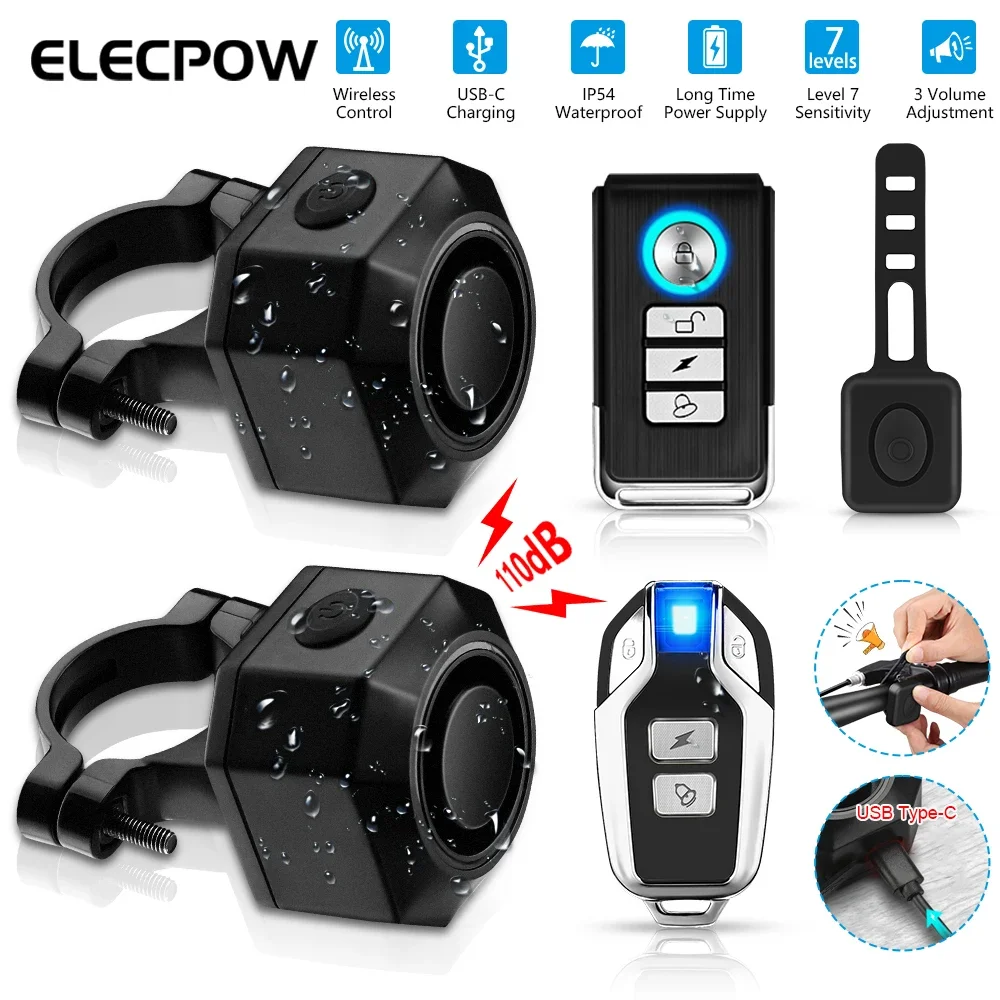Elecpow alarma inalámbrica para bicicleta, alarma antirrobo impermeable para motocicleta, Scooter y bicicleta, protección de seguridad, alarma antirrobo con vibración