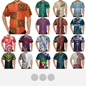 Polynesian Tribal Tongan Totem Tattoo Tonga Prints Baseball Jersey Adults Sports V-Neck Casual Short Sleeve Shirts Streetwear