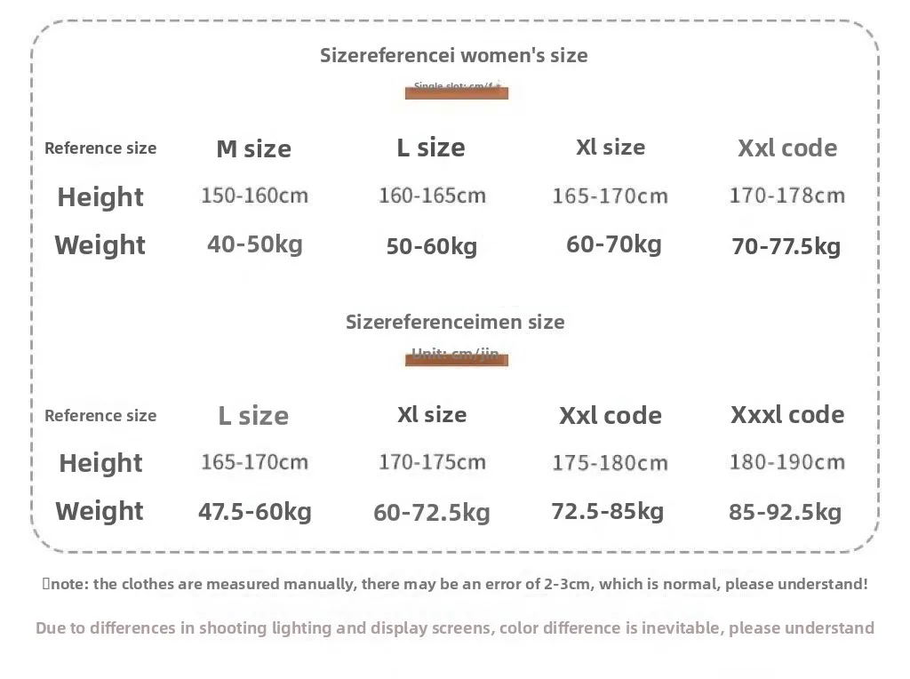 Couples Summer Cotton Sleepwear Set Size Chart