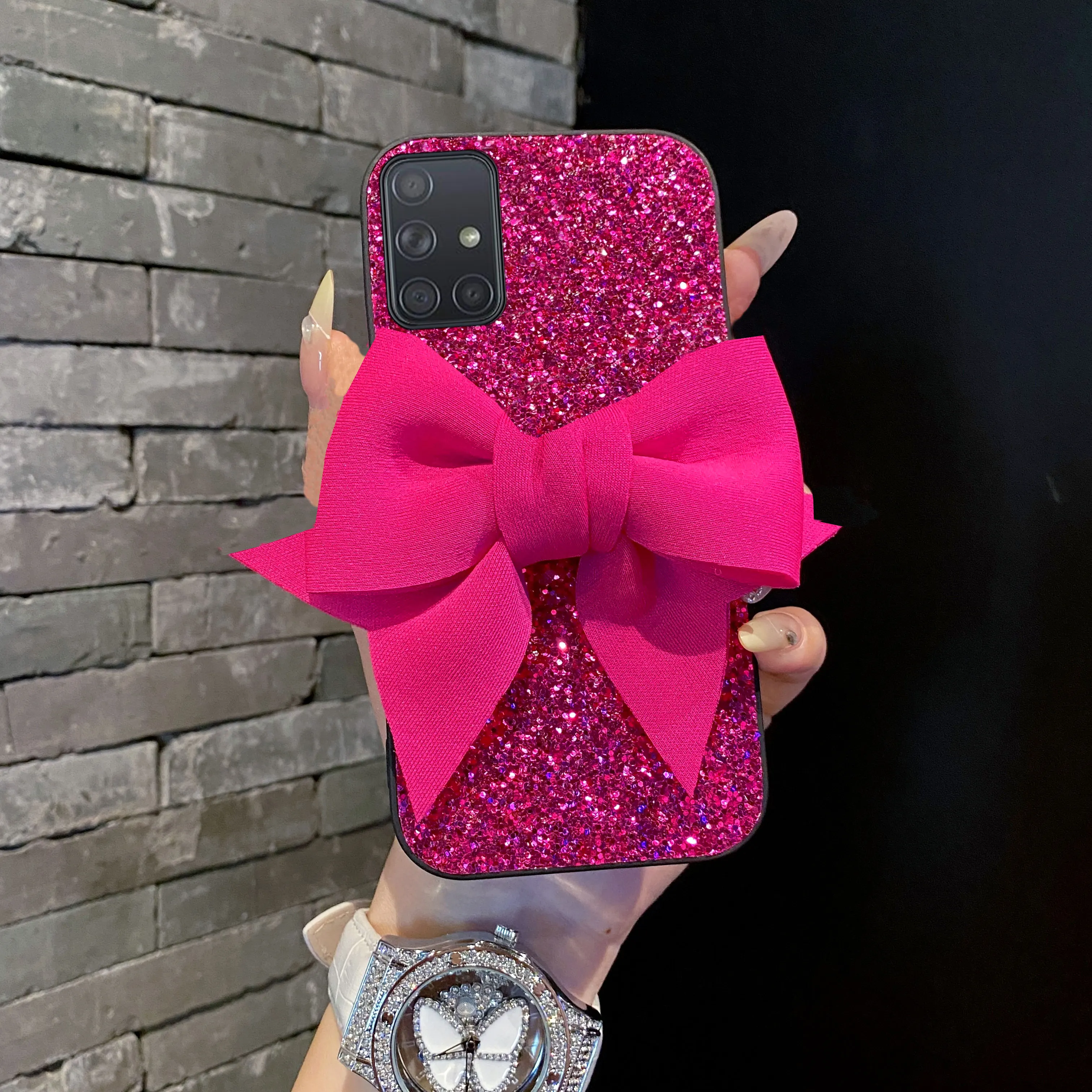 Luxury Rhinestone Bowknot Glitter Leather Fashion Phone Case - Cute Soft Cover