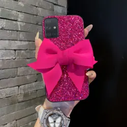 Luxury Rhinestone Bowknot Glitter Leather Fashion Phone Case - Cute Soft Cover - Galaxy A36 (Rose Red)