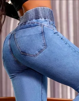 ALLUKASA 2025 autumn winter Elegant High Waist Button Front Casual Female Jeans Sexy Fashion Back Shirred Trouser Bottom 1