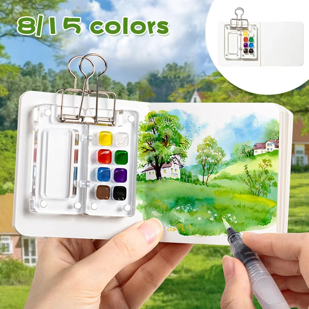 Portable Walnut Wood Color Palette Box color palette watercolor palette 8/15 Grid Mini Sketchbook Palette Travel Watercolor Case For Drawing Without Colors