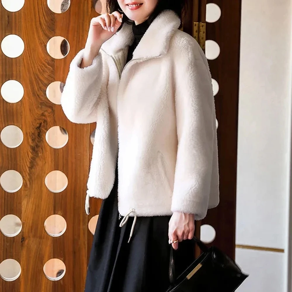 

Women's Coral Coat Femal Solid Jacket with Pocket Office Lady Loose Outerwear Thicken Windbreaker 2023 Winter Plus Size Clothing
