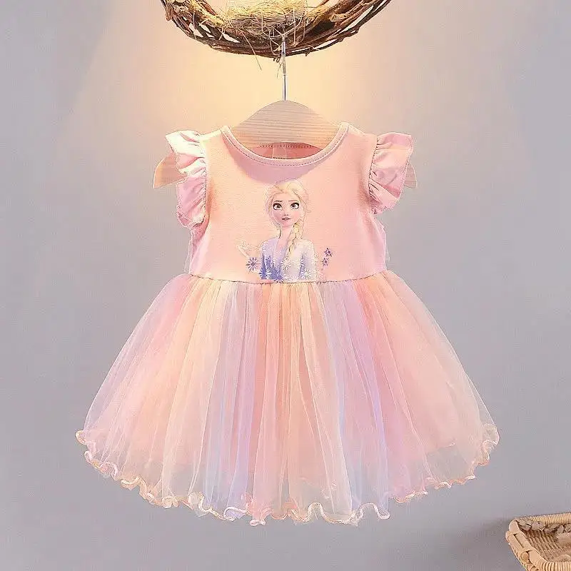 Girls Dress New Girls Summer Flying Sleeve Kids Party Baby for Children Clothing Frozen Elsa Princess dresses girls dress